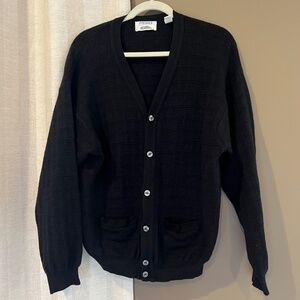 Vintage Black Fiesole Merino Wool Cardigan, Made in Italy, Size Large